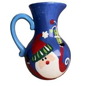 Snowman/Santa Blue Pitcher 9" Tall X 7" Wide Made By Ganz
